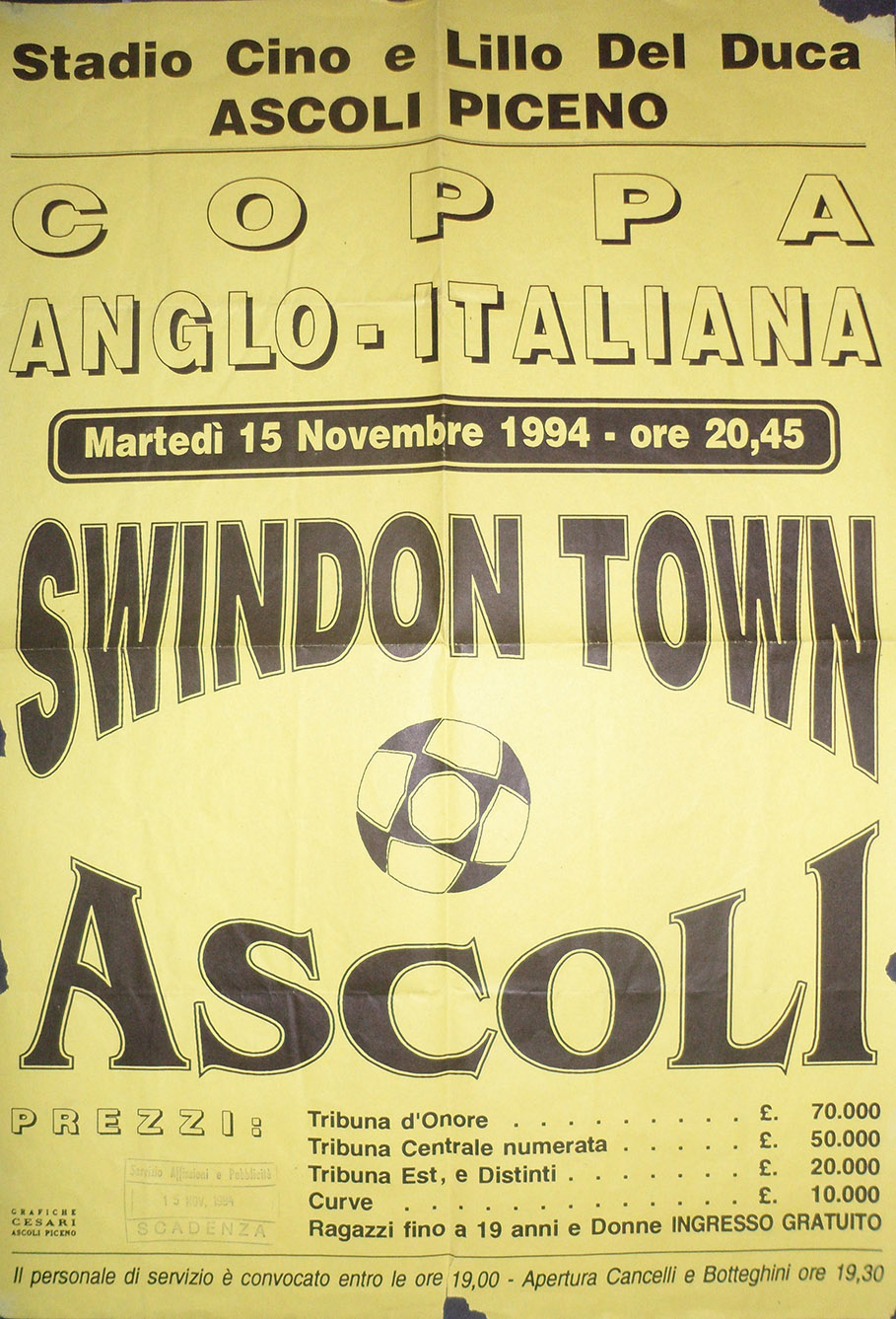 <b>Tuesday, November 15, 1994</b><br />vs. Ascoli Calcio 1898 (Away)